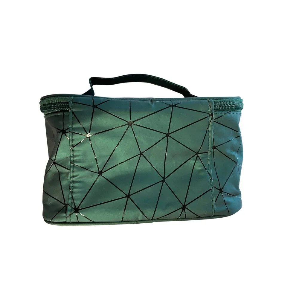 Geometric Teal Green Makeup Bag Travel Cosmetic Case Vanity Organizer